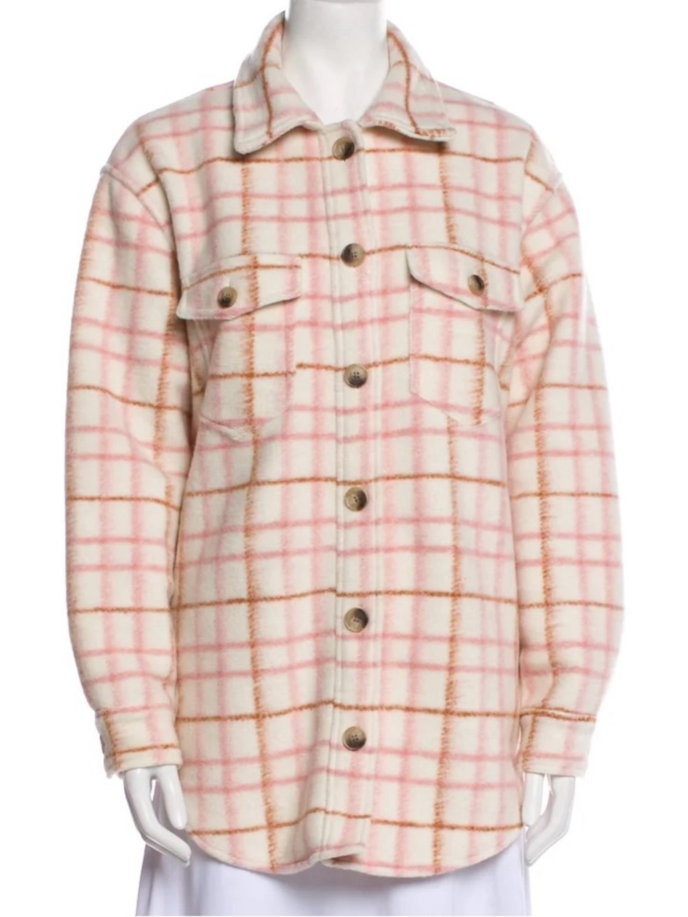 Joie Pink Tan Plaid Fleece Flannel Button Up Shirt Jacket Sz XS Cabincore Fall
